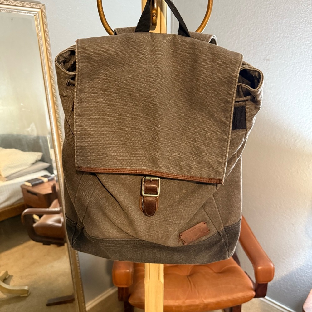 Levi’s Grey Canvas Leather Vintage Backpack Laptop Flannel Interior Buckle